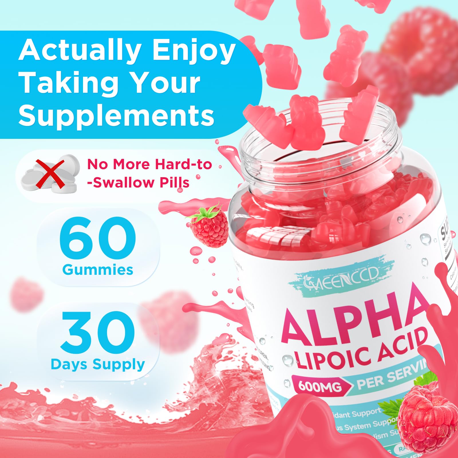 MEENCCD Alpha Lipoic Acid Gummies in a hand for size reference