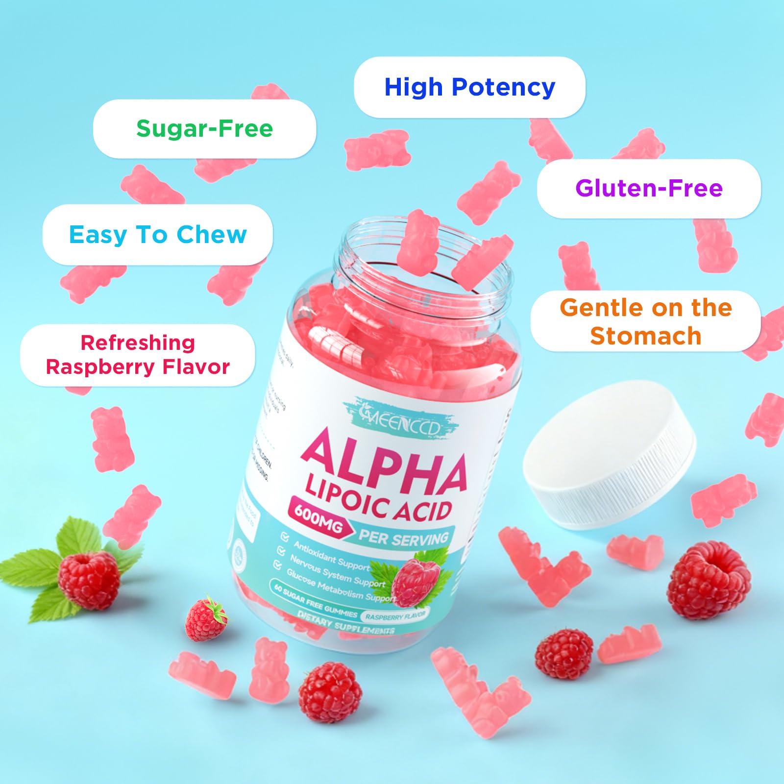 MEENCCD Alpha Lipoic Acid Gummies nutritional information close-up