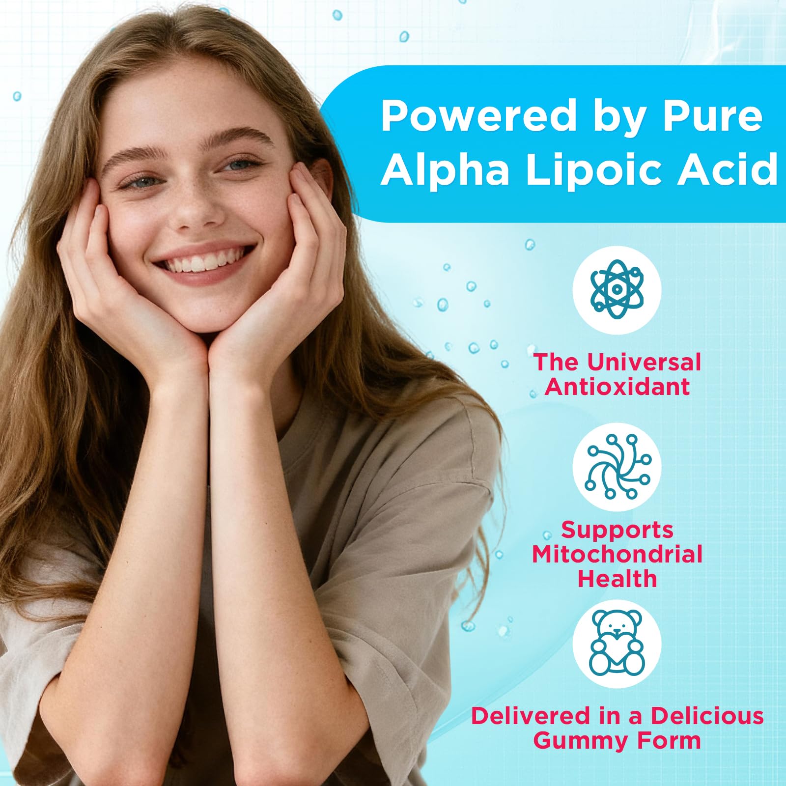 MEENCCD Alpha Lipoic Acid Gummies on a wooden table