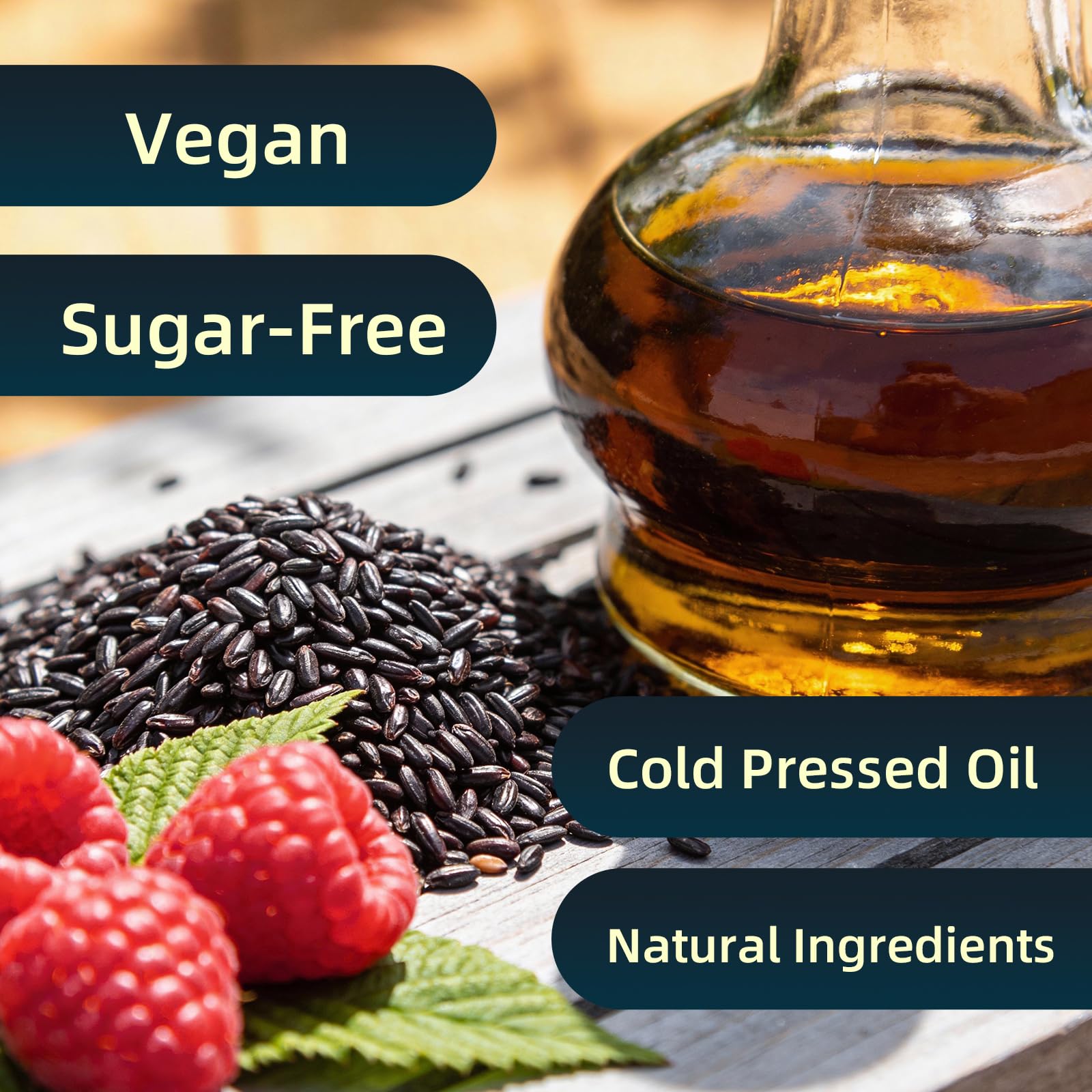 MEENCCD Black Seed Oil Gummies with a measuring spoon