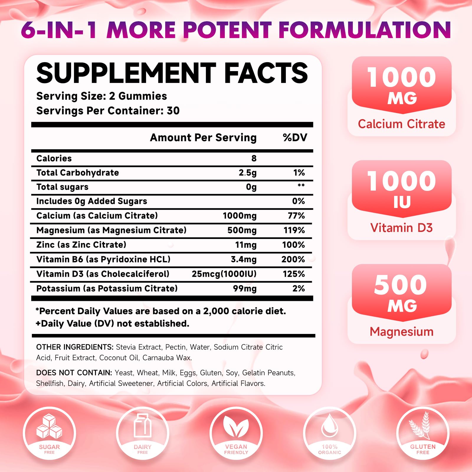 MEENCCD Calcium Citrate Gummies raspberry flavour close-up
