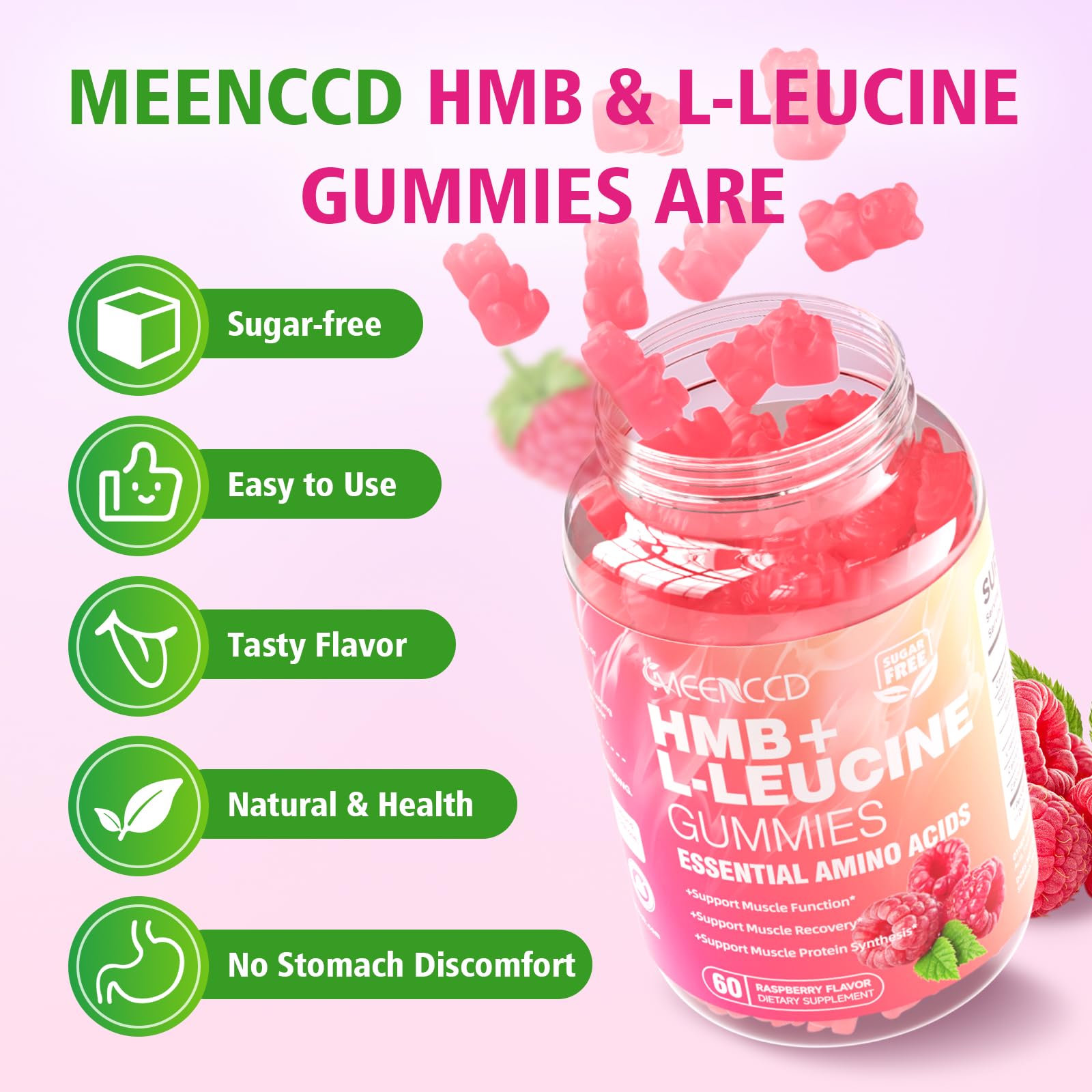 MEENCCD HMB Leucine Amino Acids Gummies in a hand