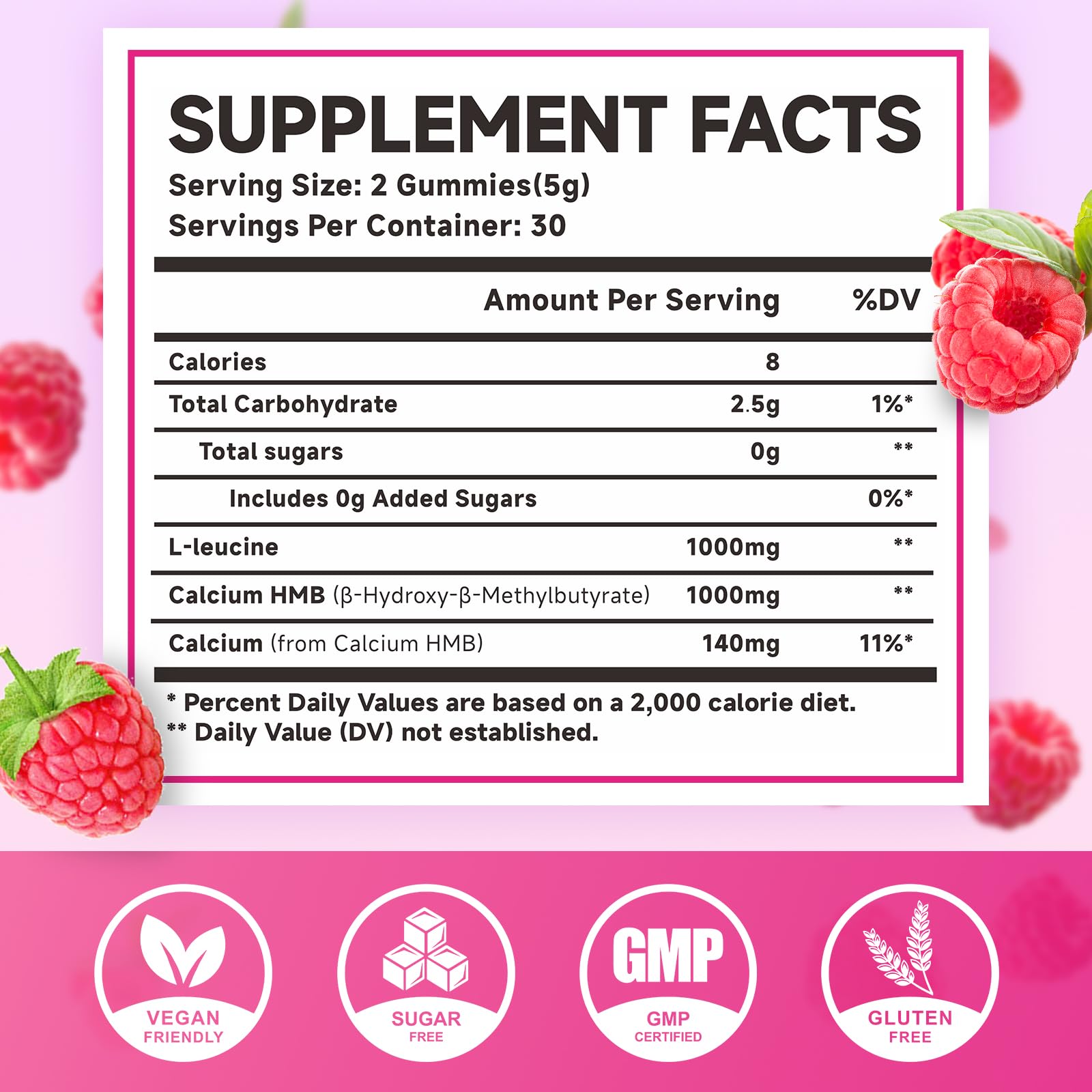 MEENCCD HMB Leucine Amino Acids Gummies raspberry flavour close-up