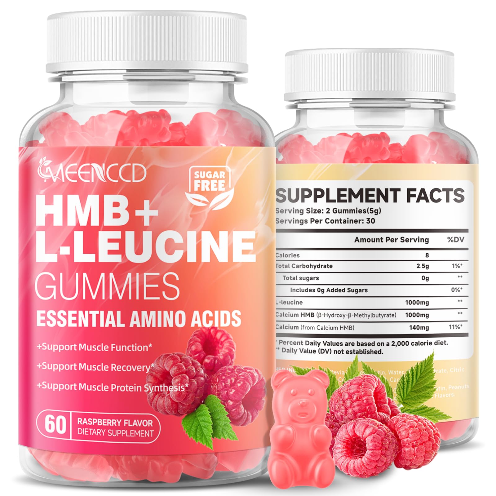 MEENCCD HMB Leucine Amino Acids Gummies with fitness accessories
