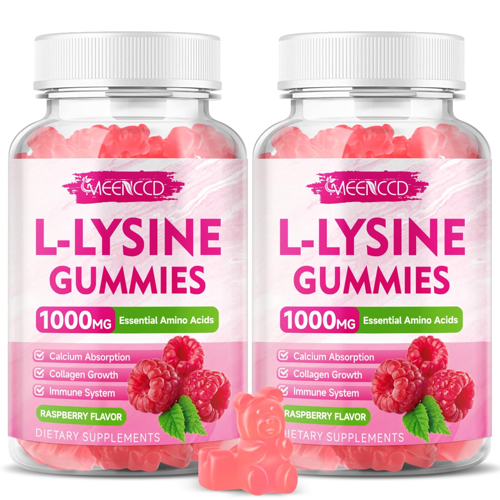 MEENCCD L-Lysine 1000mg Gummies front view with packaging