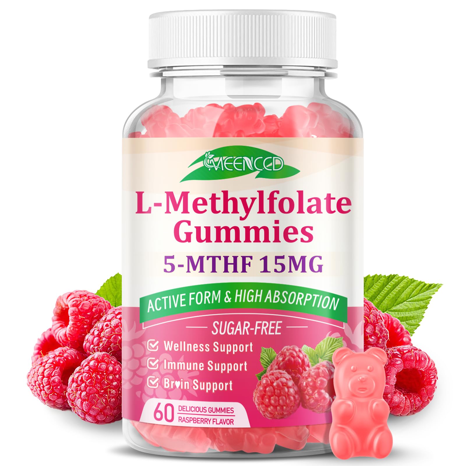 MEENCCD L-Methylfolate Gummies bottle front view with 60 count