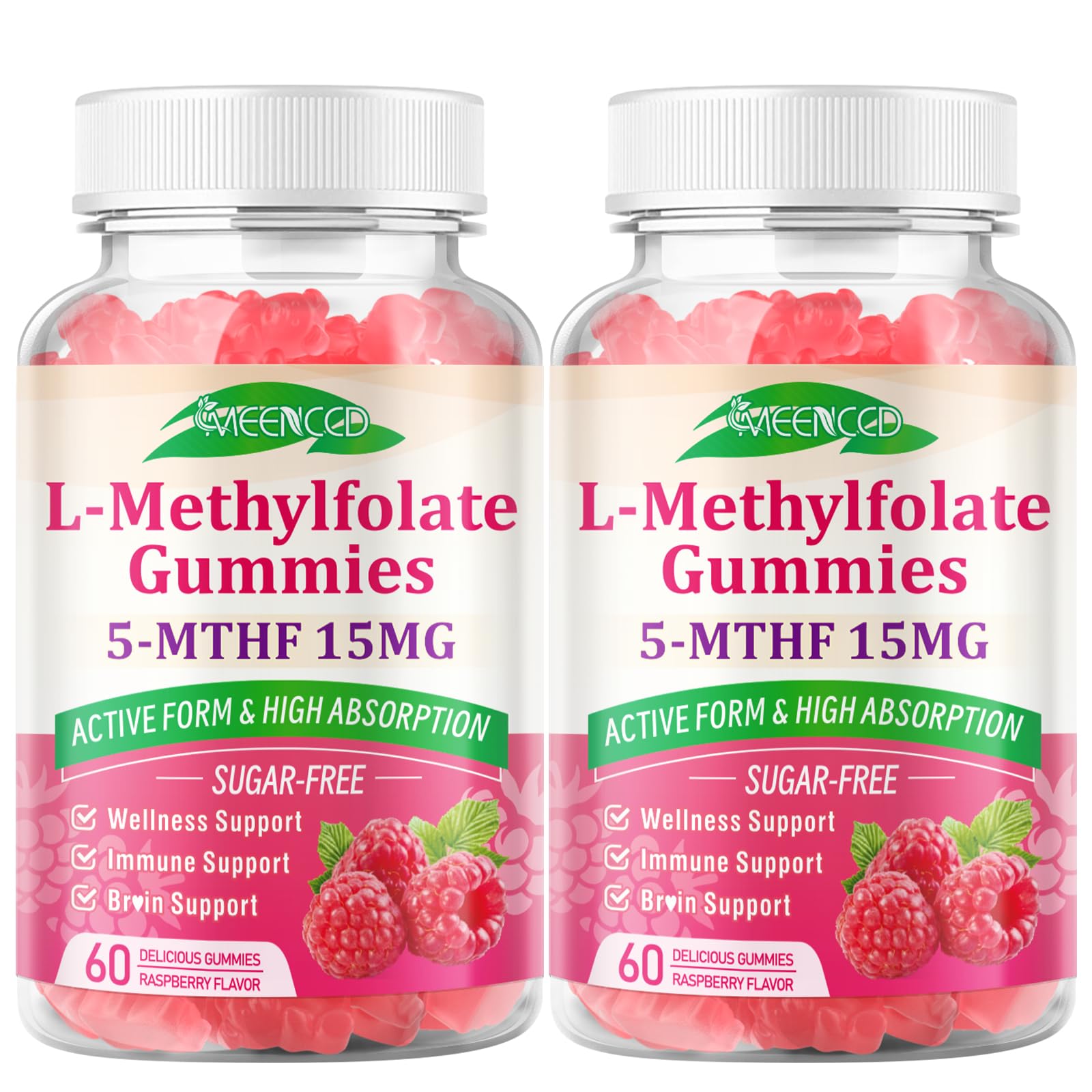 MEENCCD L-Methylfolate Gummies bottle with a measuring spoon