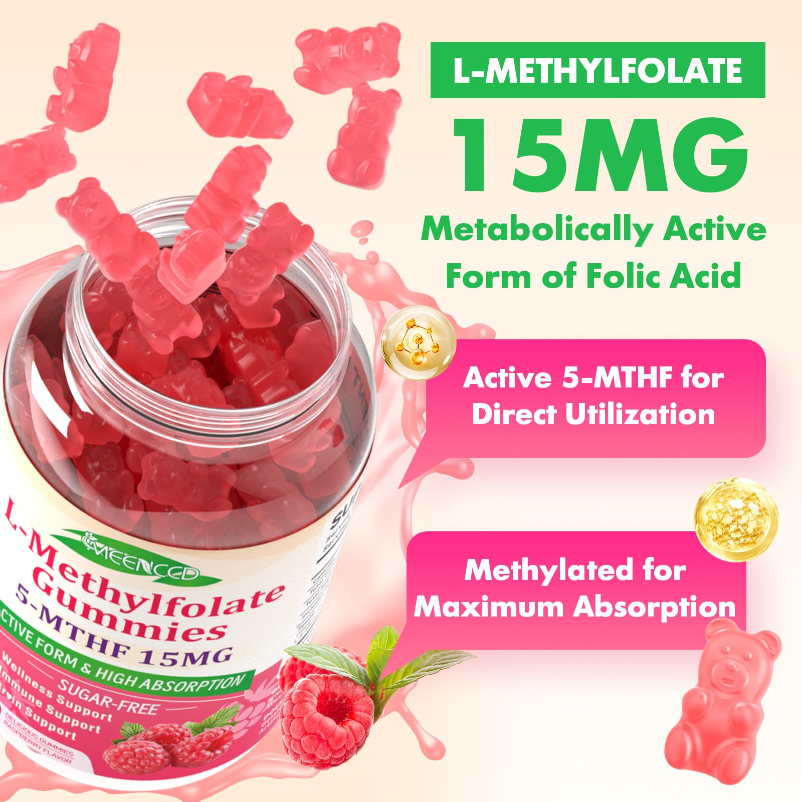 MEENCCD L-Methylfolate Gummies packaging side view