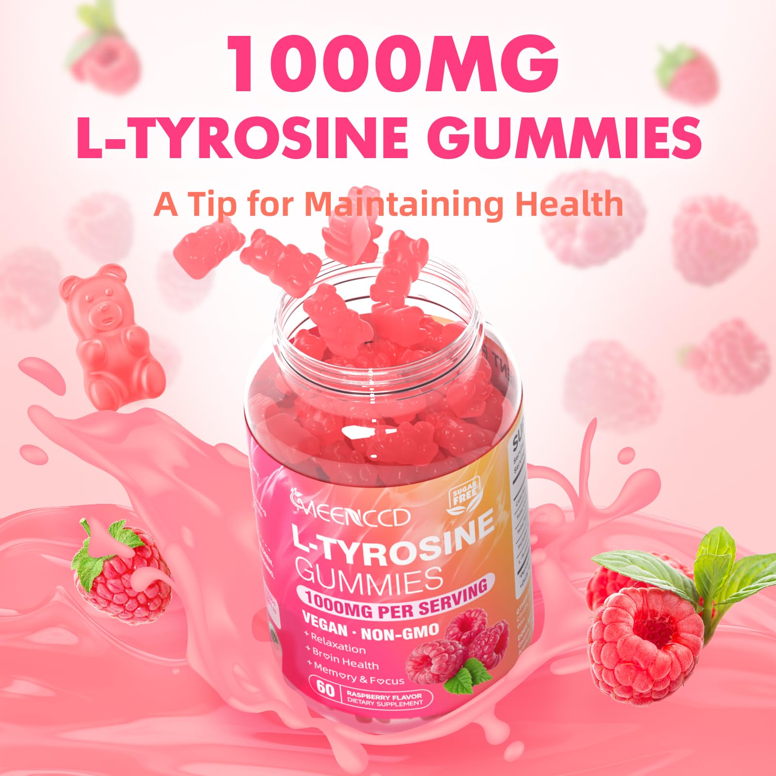 MEENCCD L-Tyrosine Gummies 1000mg bottle with cap open