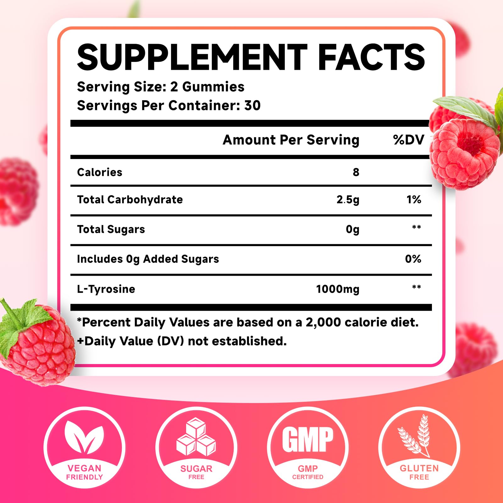 MEENCCD L-Tyrosine Gummies 1000mg raspberry flavour close-up