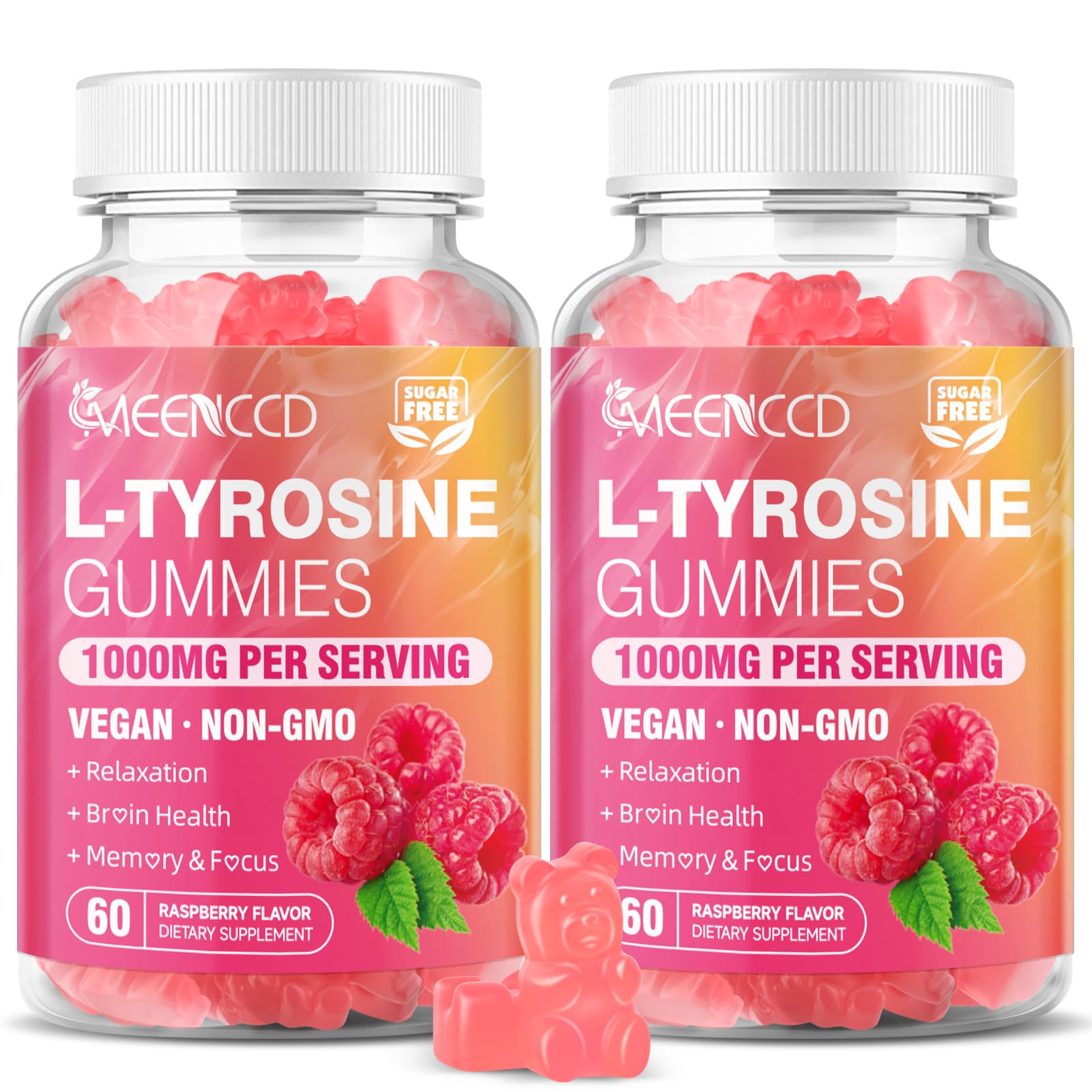 MEENCCD L-Tyrosine Gummies 1000mg raspberry flavour front view