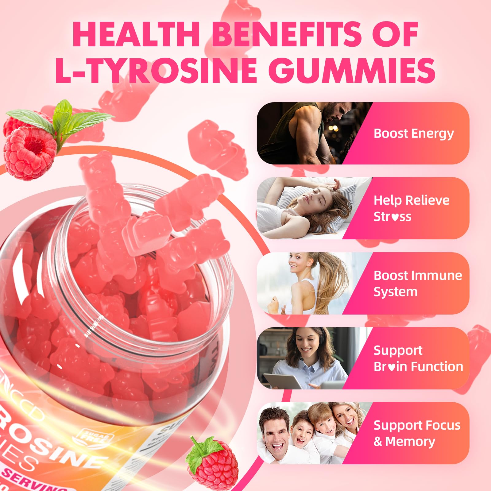 MEENCCD L-Tyrosine Gummies raspberry flavour close-up
