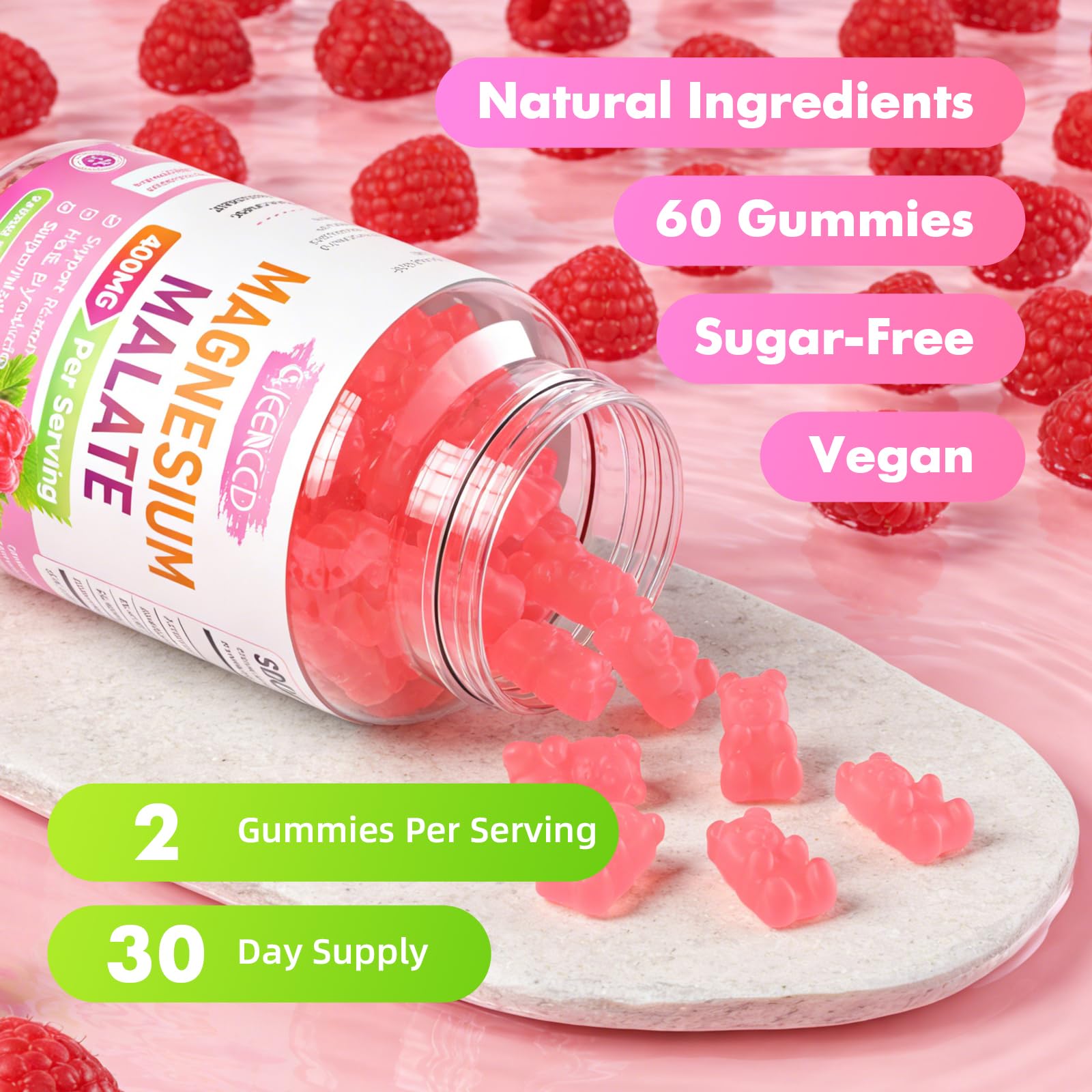 MEENCCD Magnesium Malate Gummies with a measuring spoon