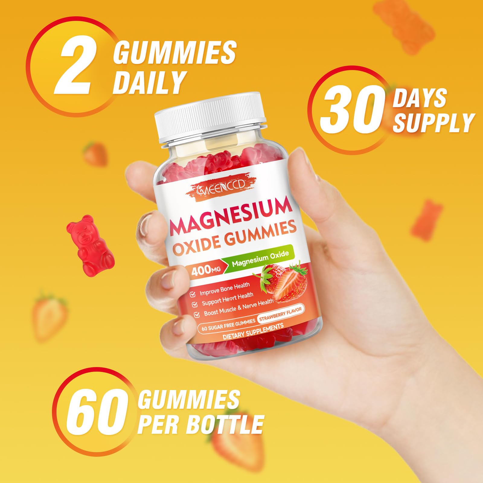 MEENCCD Magnesium Oxide Gummies 400mg gummies on a table
