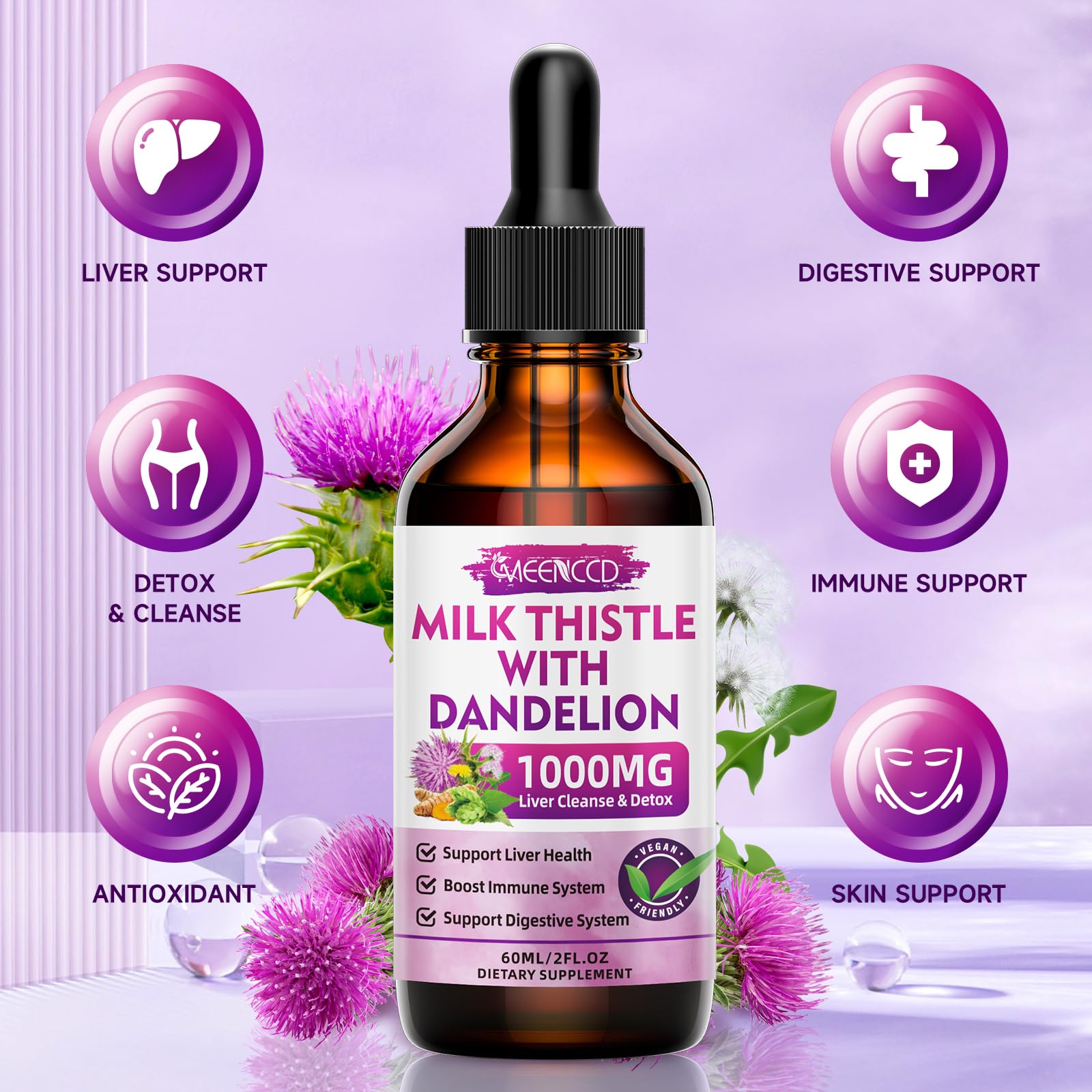 MEENCCD Milk Thistle Drops 1000mg back label with ingredient details