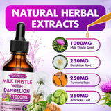 MEENCCD Milk Thistle Drops 1000mg bottle with a glass of water