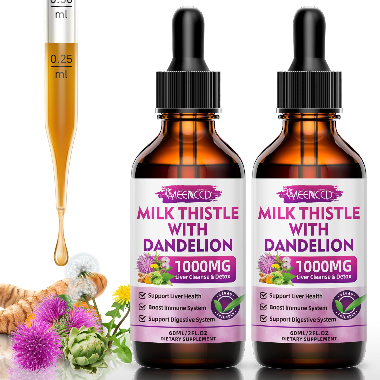 MEENCCD Milk Thistle Drops 1000mg front view 60ml bottle