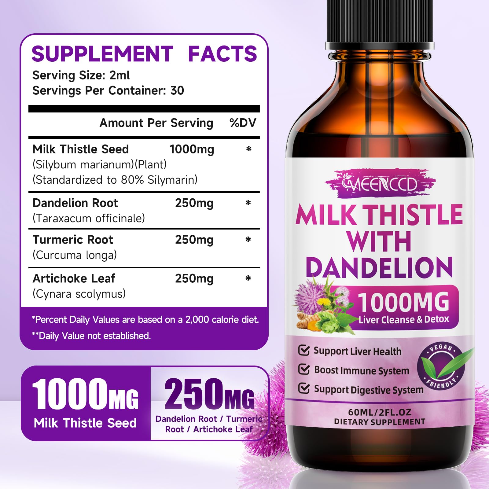 MEENCCD Milk Thistle Drops 1000mg liquid drops with measuring dropper