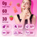 MEENCCD Multi Collagen Peptides Gummies displayed with fresh raspberries