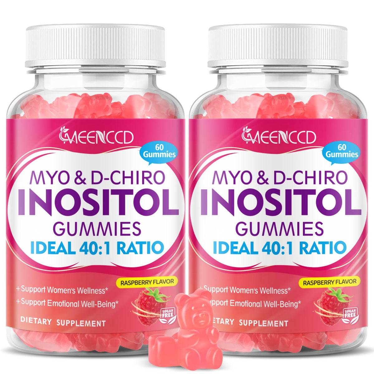 MEENCCD Myo-Inositol gummies front view with packaging