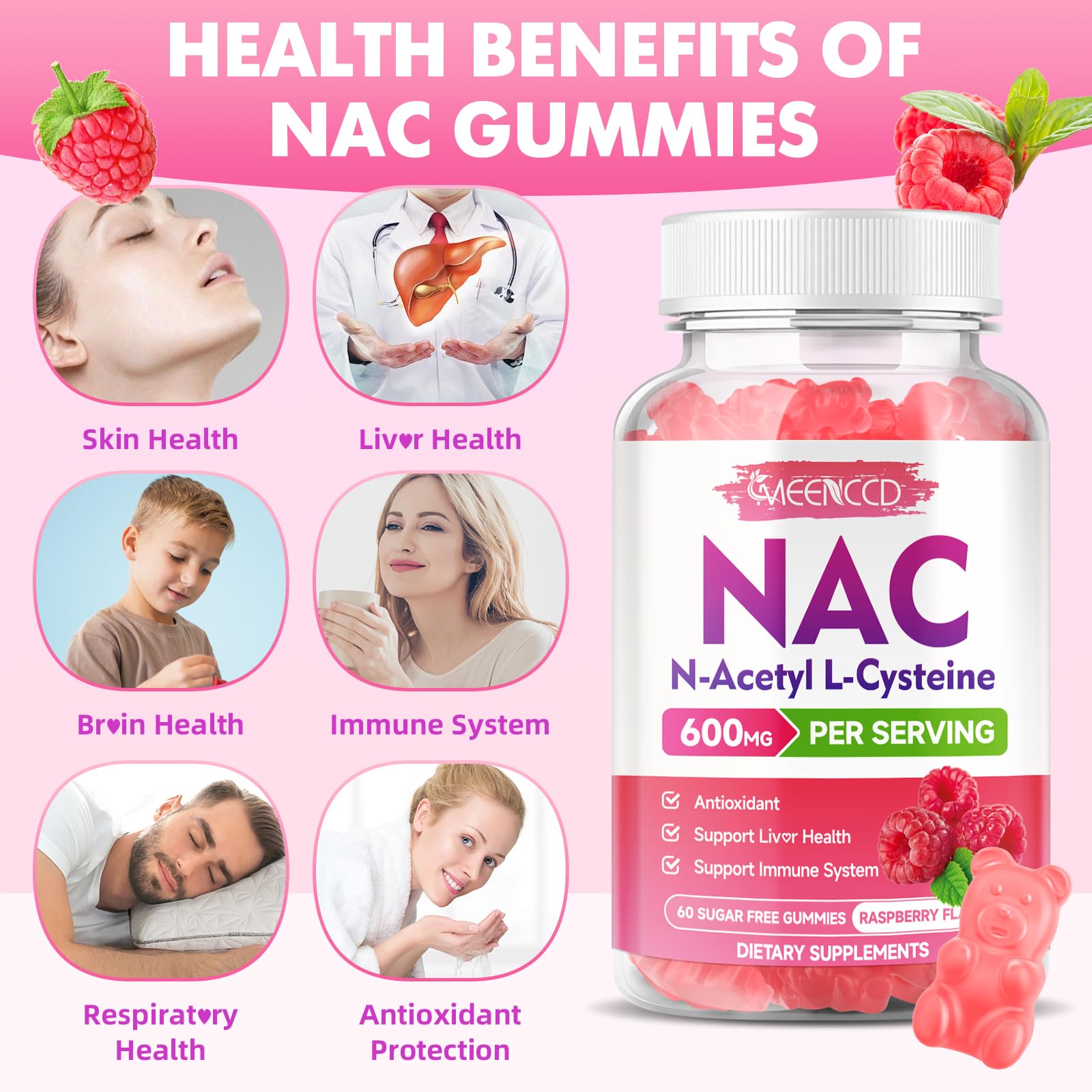 MEENCCD NAC Gummies 600mg close-up of gummies