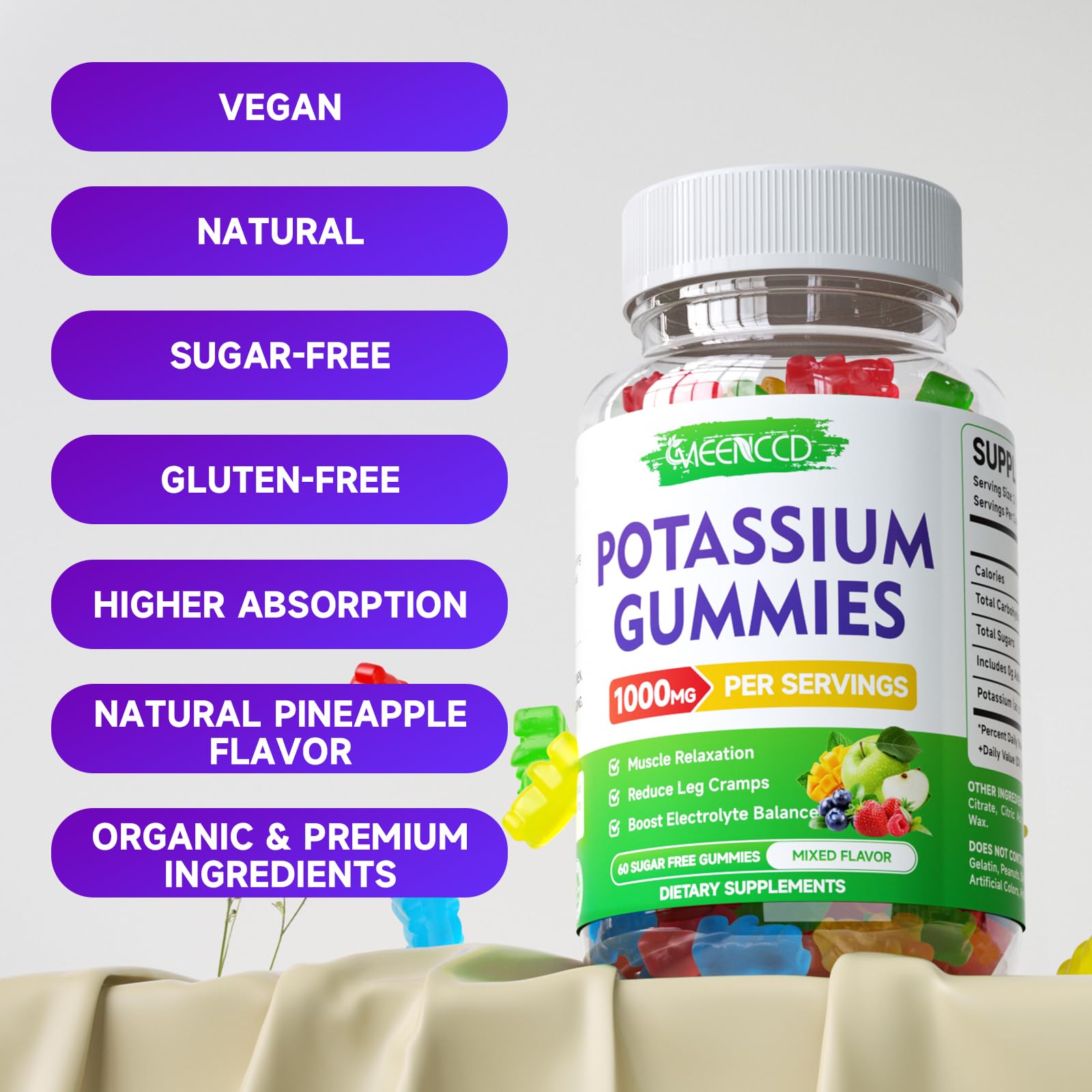 MEENCCD Potassium Citrate Gummies being held in hand
