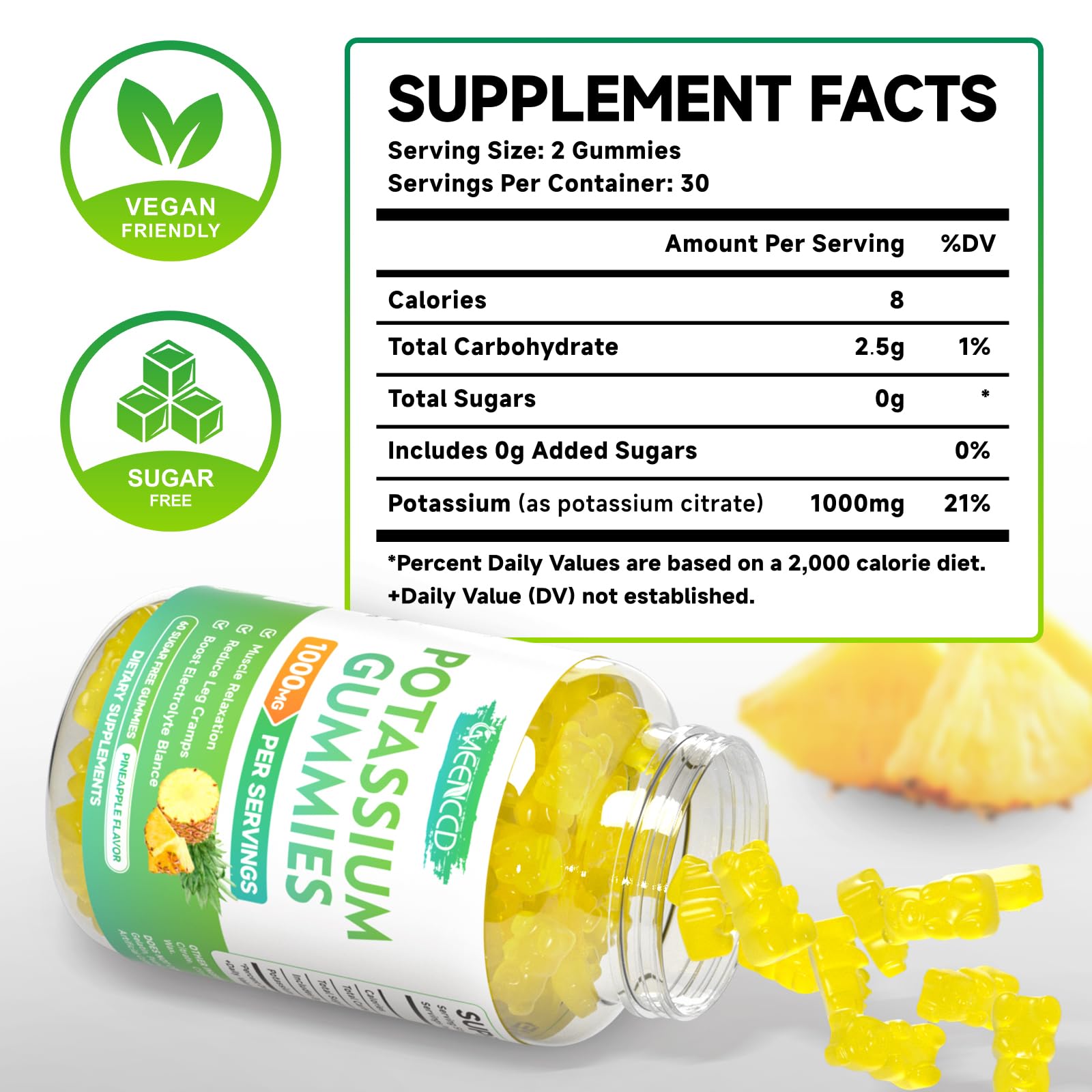 MEENCCD Potassium Citrate Gummies pineapple flavour close-up