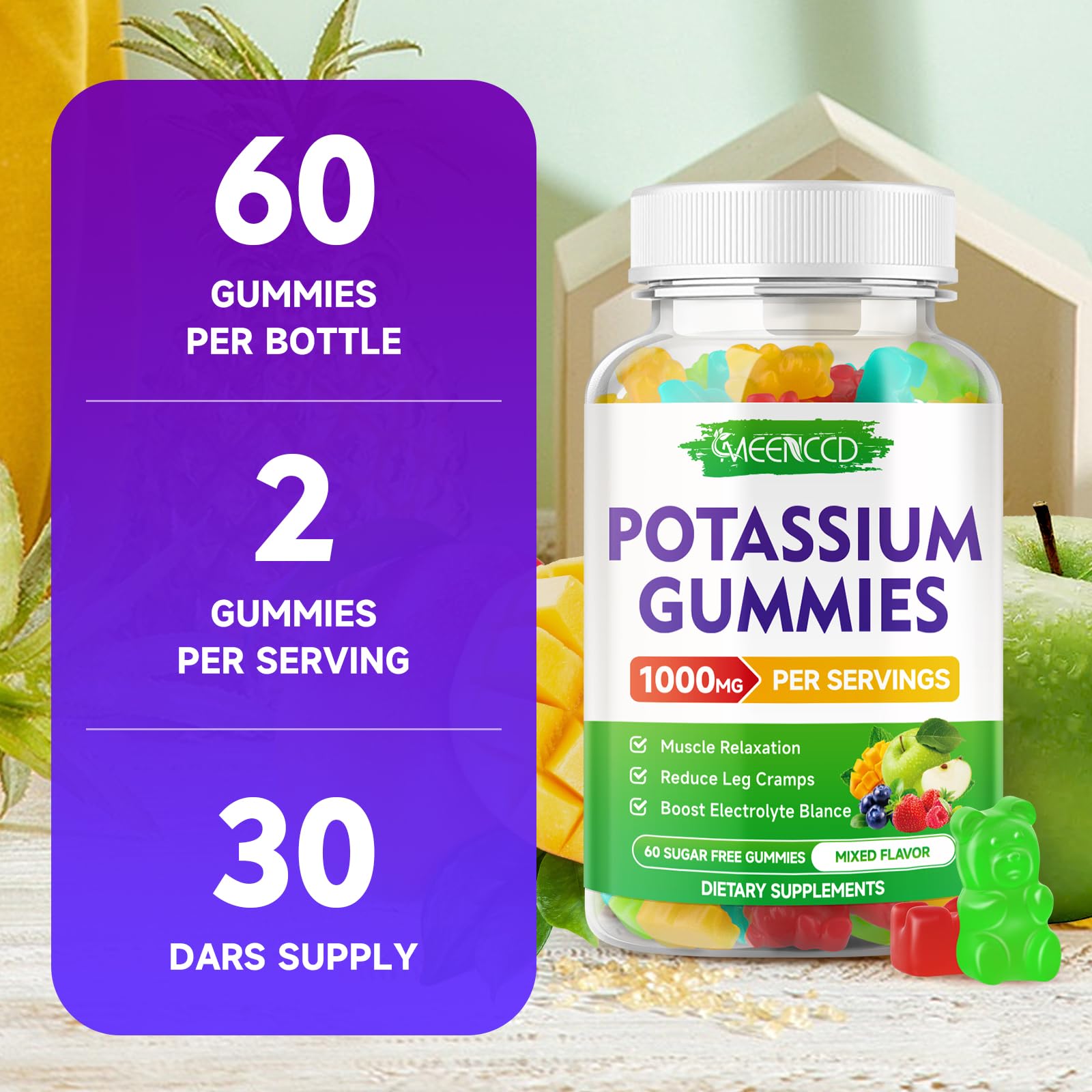 MEENCCD Potassium Citrate Gummies with a measuring spoon