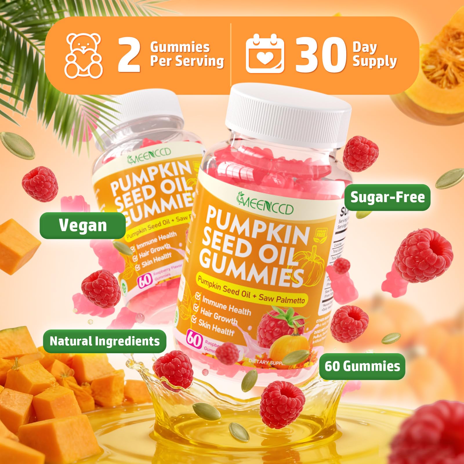 MEENCCD Pumpkin Seed Oil Gummies displayed with other supplements