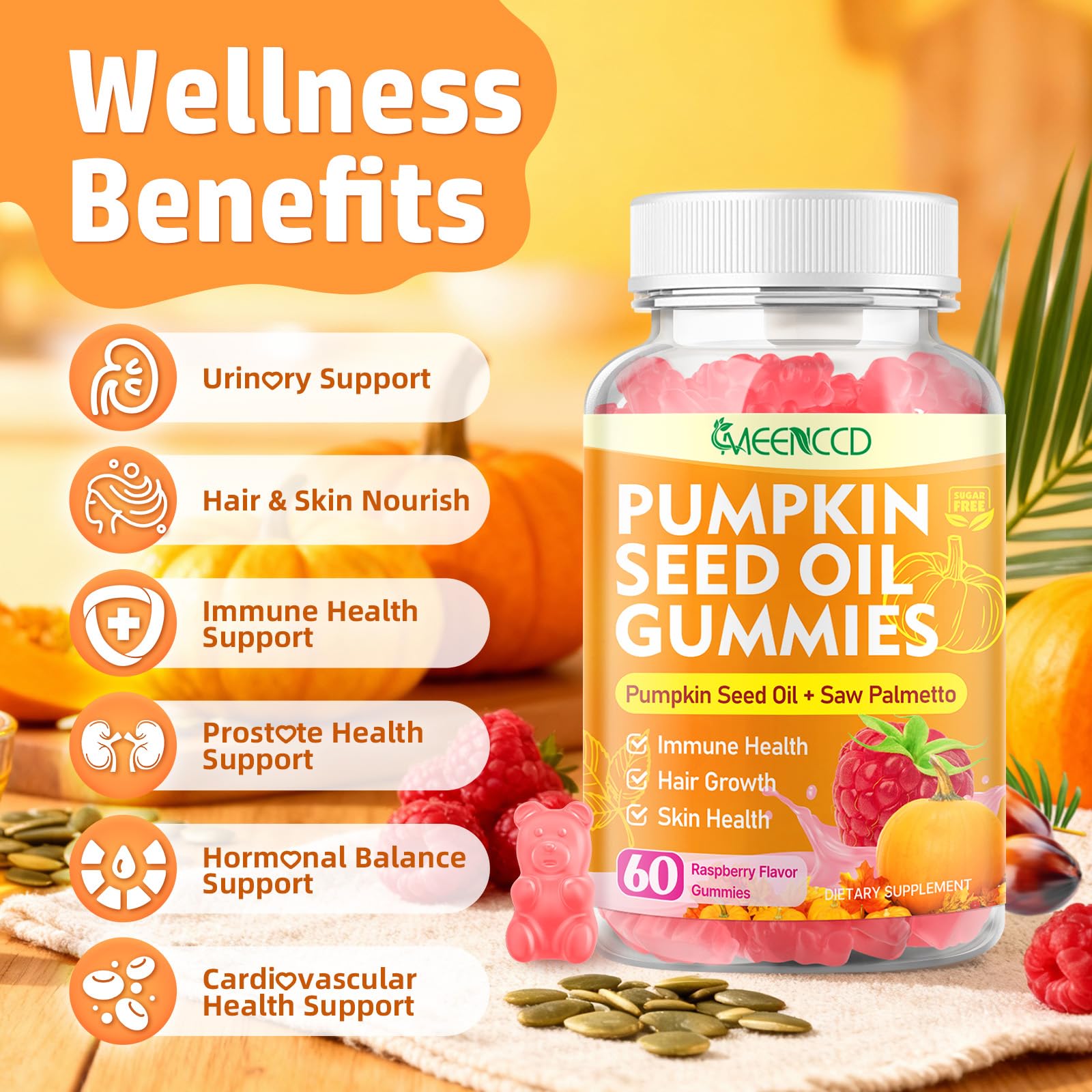 MEENCCD Pumpkin Seed Oil Gummies showing soft chewable texture