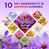 MEENCCD Saffron Gummies with ingredients list on the side