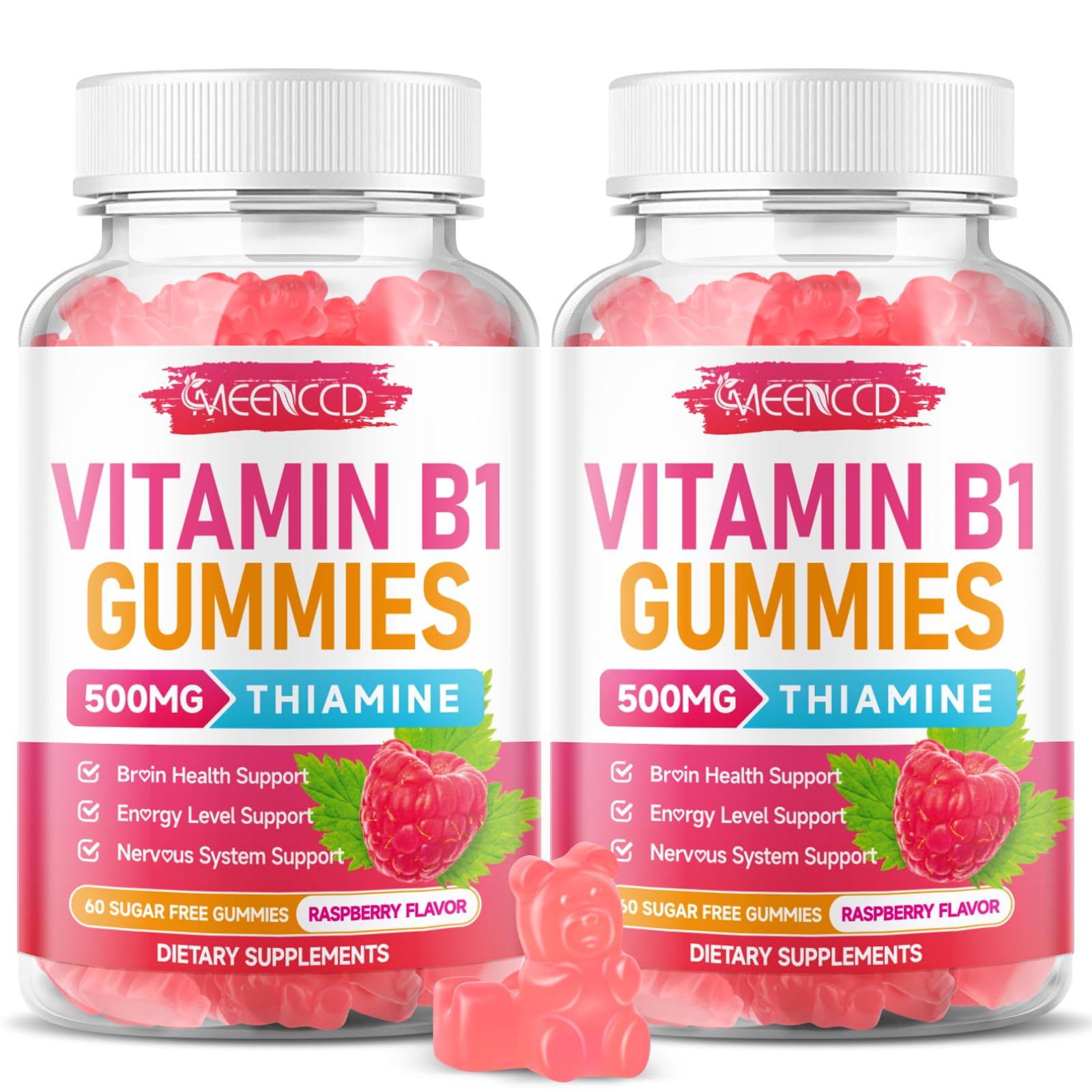 MEENCCD Vitamin B1 Gummies front view with raspberry flavour