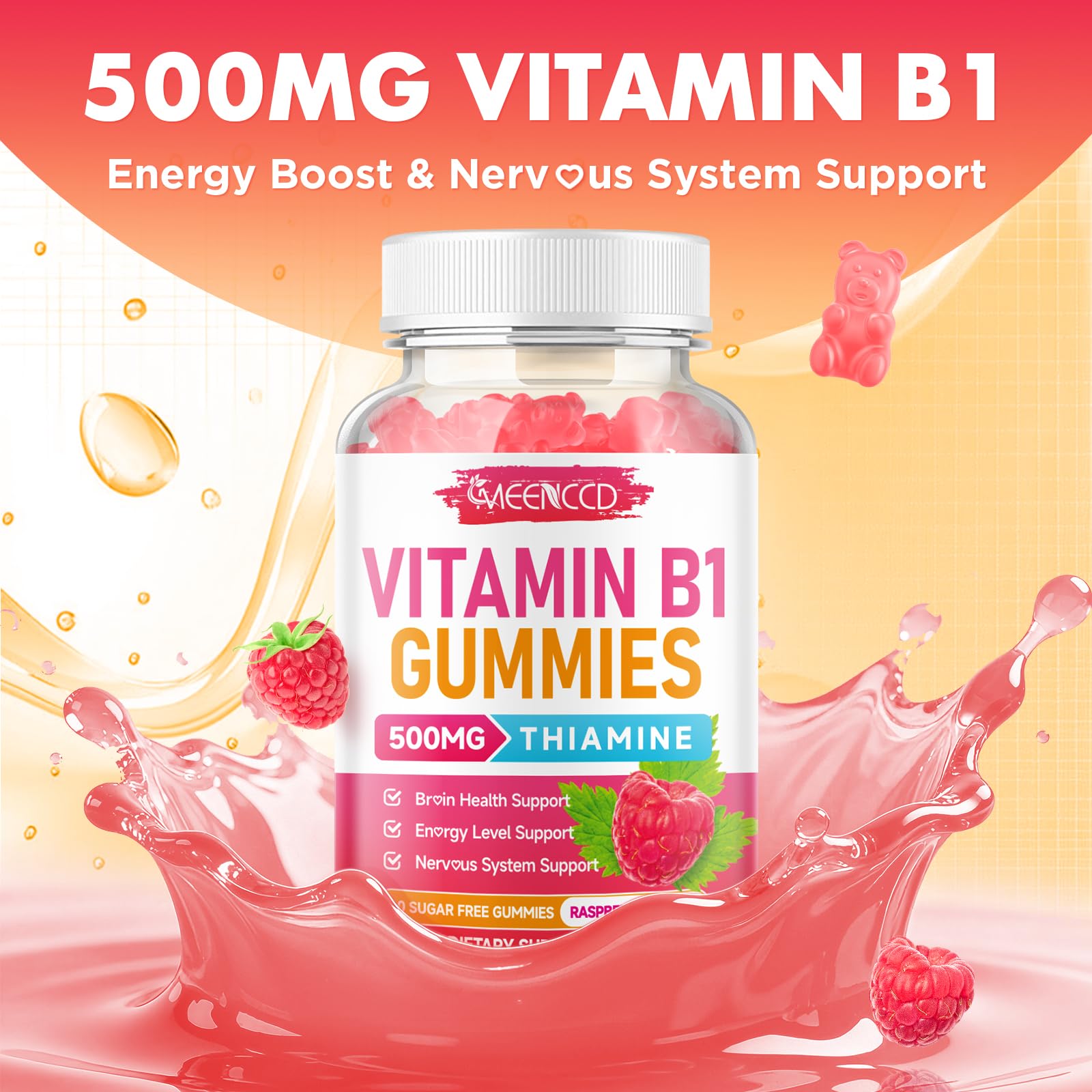 MEENCCD Vitamin B1 Gummies on a wooden table
