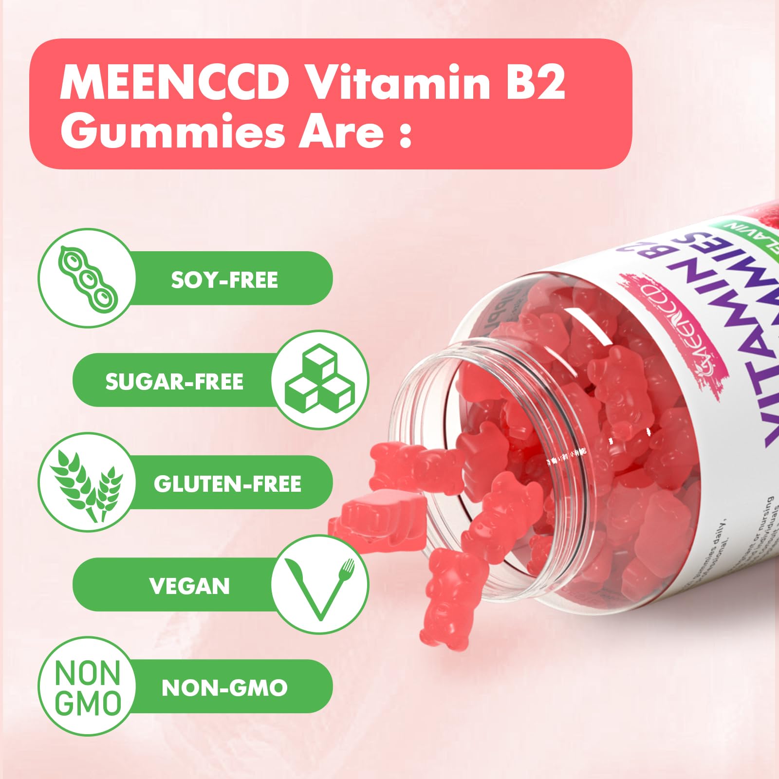 MEENCCD Vitamin B2 Gummies 400mg with nutritional information
