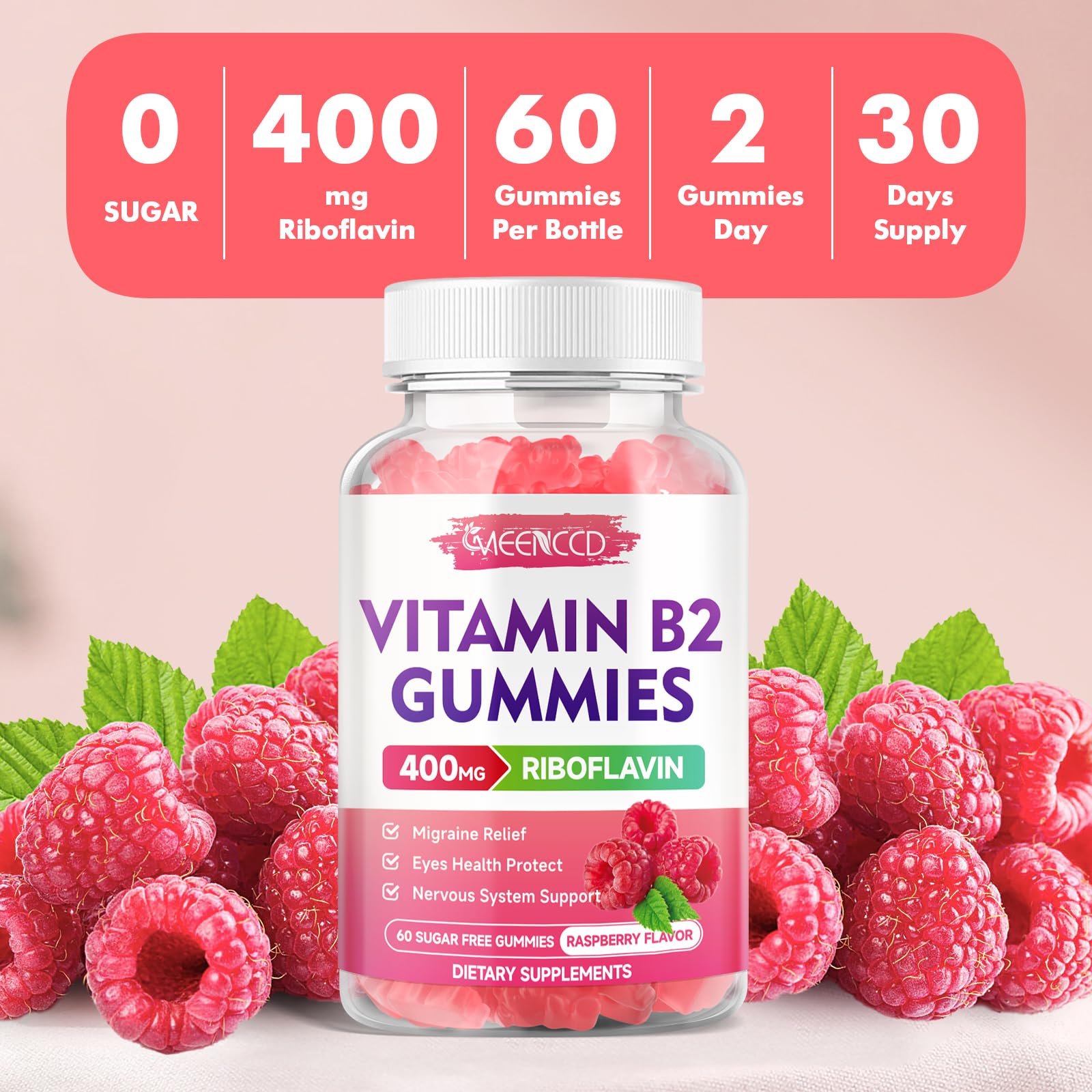 MEENCCD Vitamin B2 Gummies showing serving size