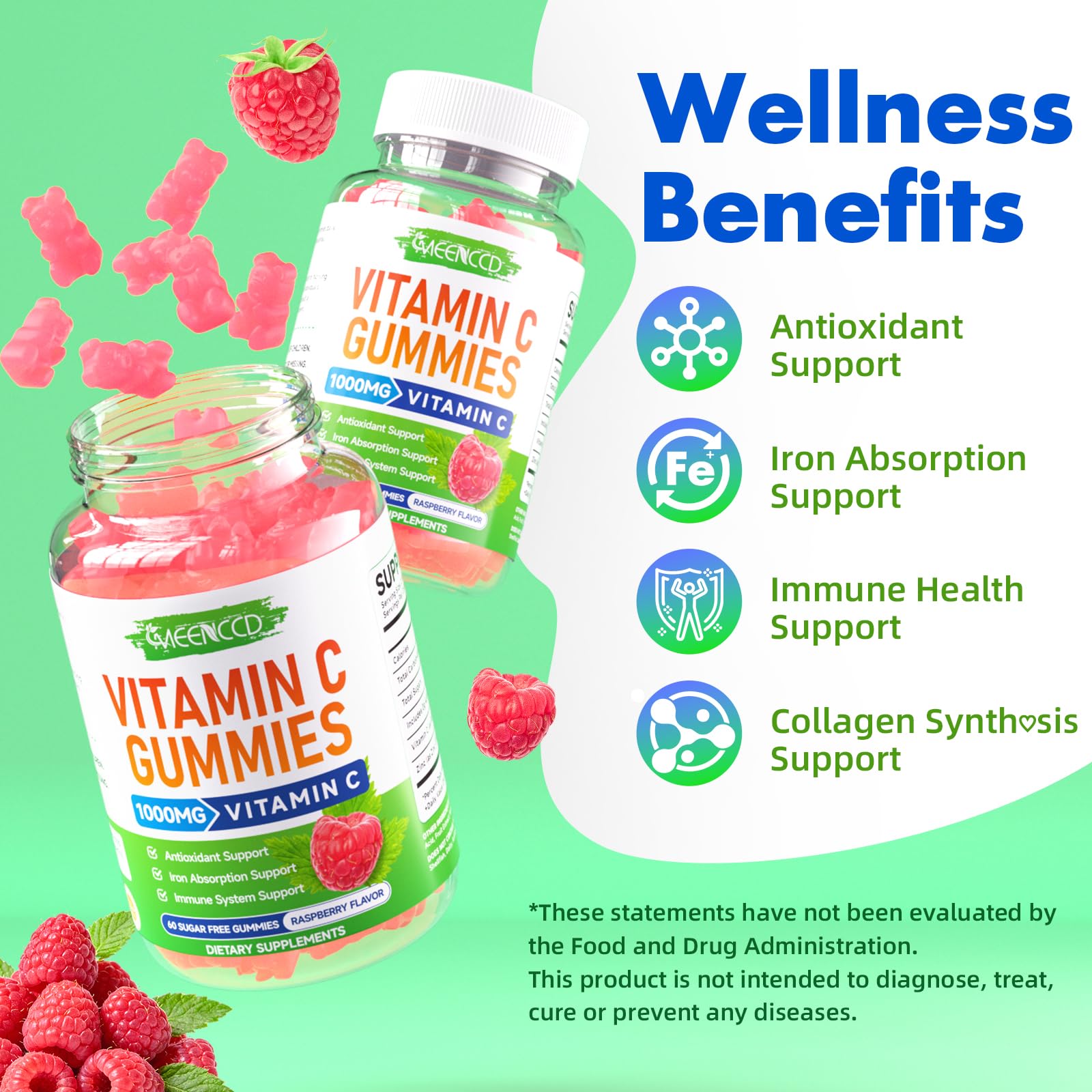 MEENCCD Vitamin C Gummies 1000mg raspberry flavour close-up