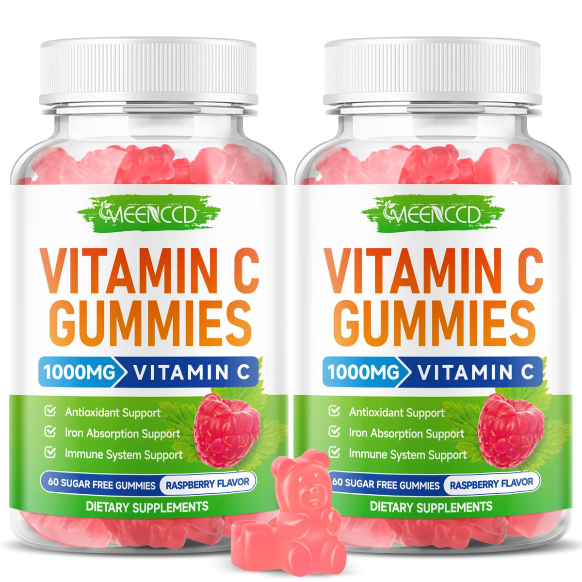 MEENCCD Vitamin C Gummies 1000mg raspberry flavour front view