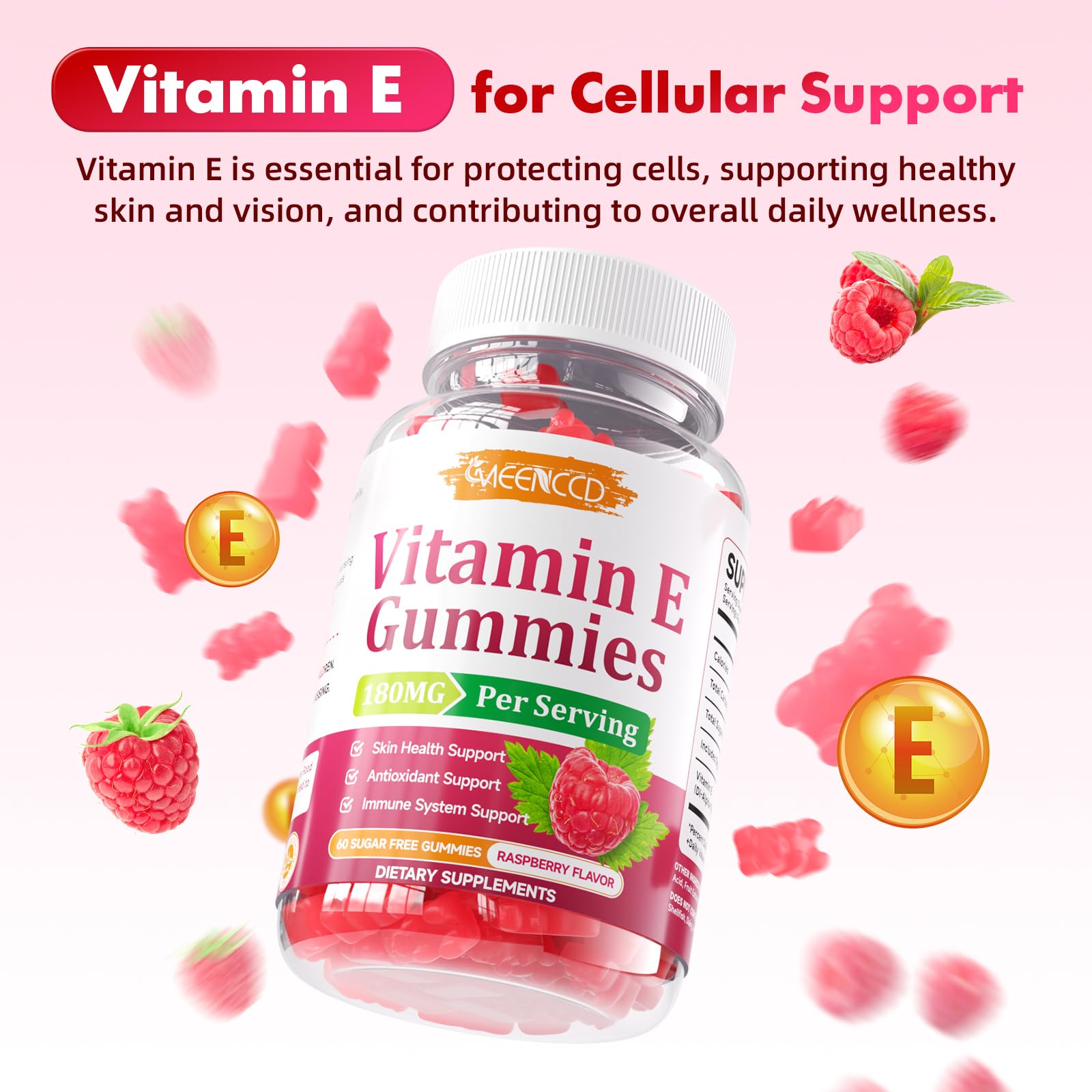 MEENCCD Vitamin E Gummies on a wooden table