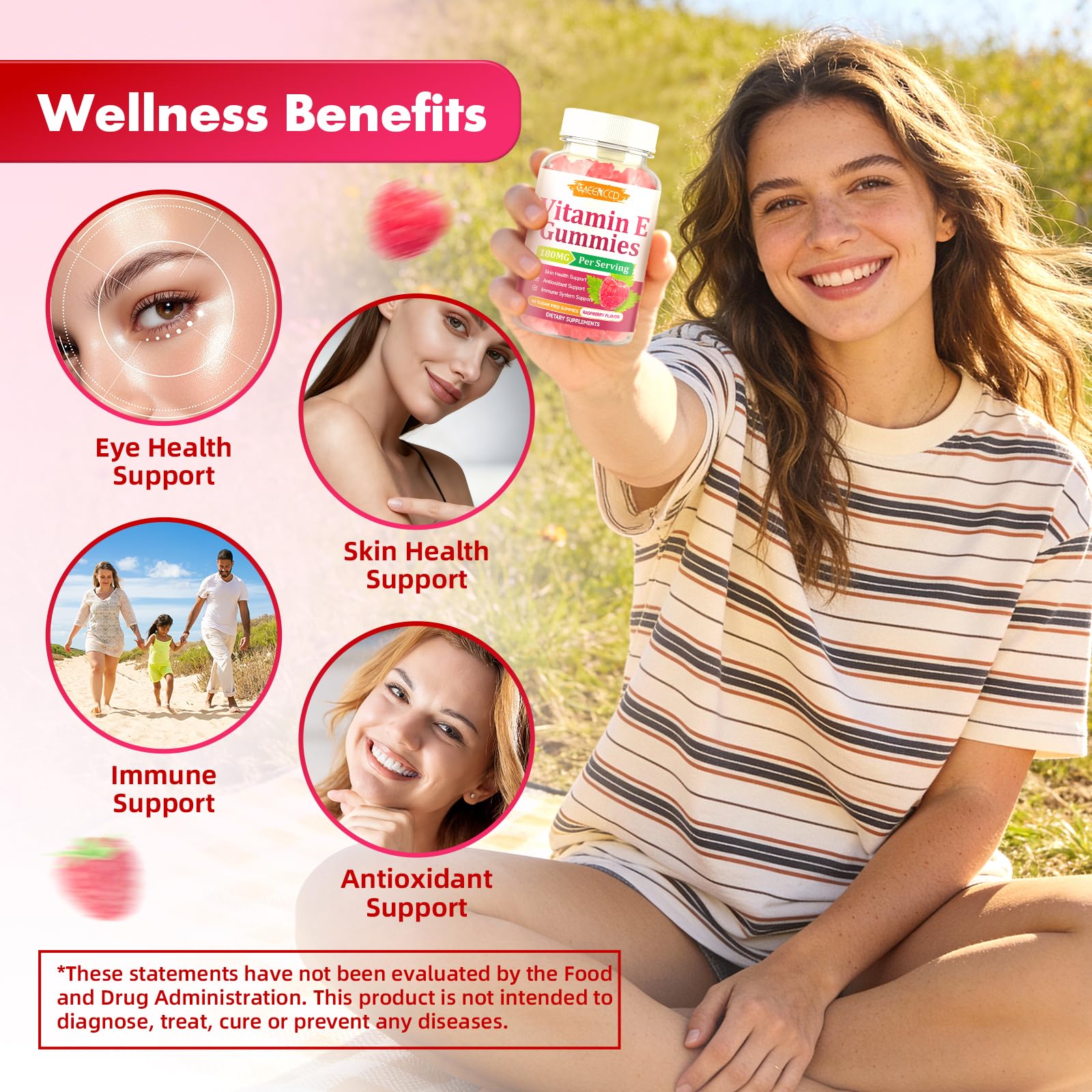 MEENCCD Vitamin E Gummies with nutritional information