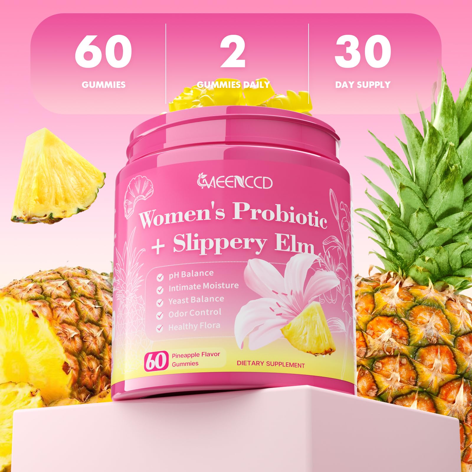 MEENCCD Women's Probiotic Gummies nutritional information on packaging