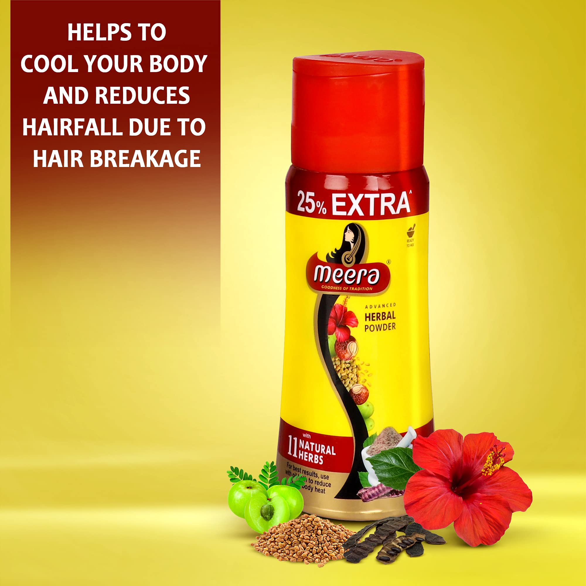 Meera Advanced Herbal Hair Powder 150g in a bowl
