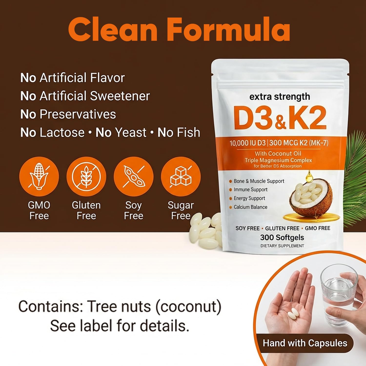 Megacephalus 3-in-1 Daily Softgels lifestyle scene with a glass of water