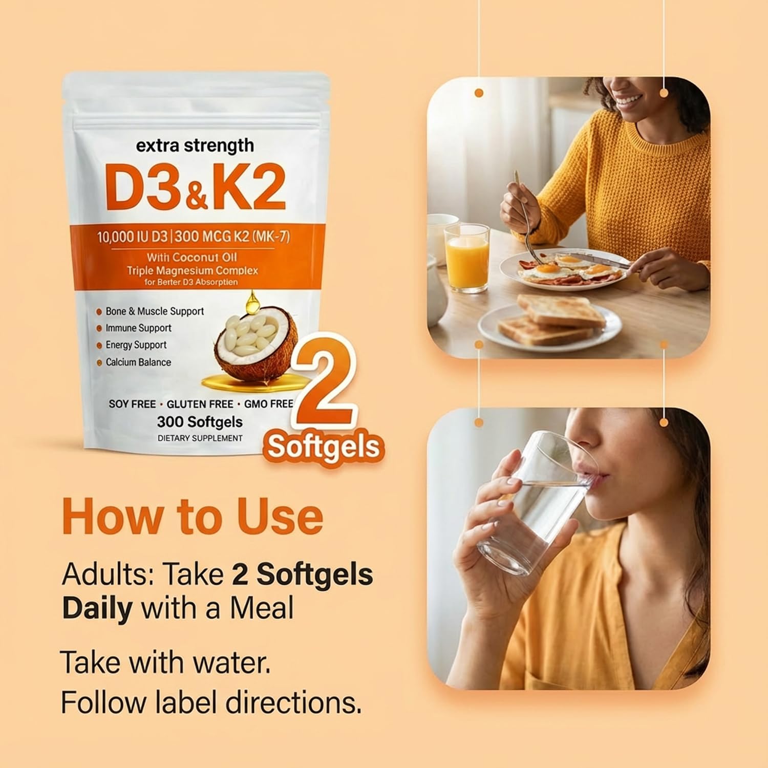 Megacephalus 3-in-1 Daily Softgels packaging with a measuring spoon