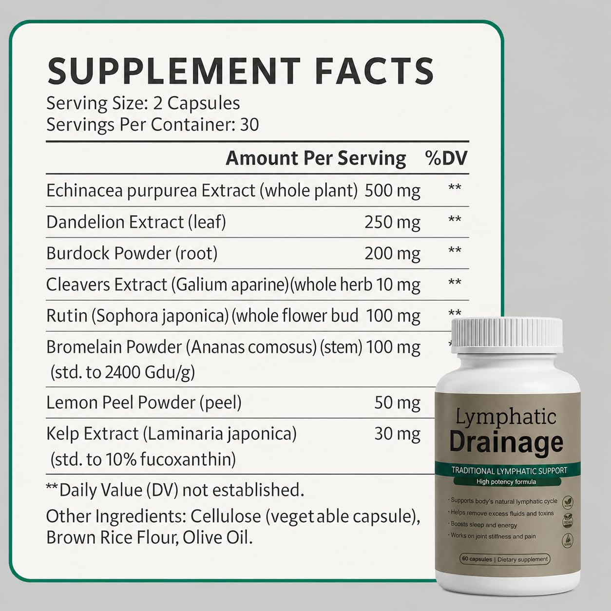 Megacephalus Lymphatic Drainage Capsules with natural ingredients background