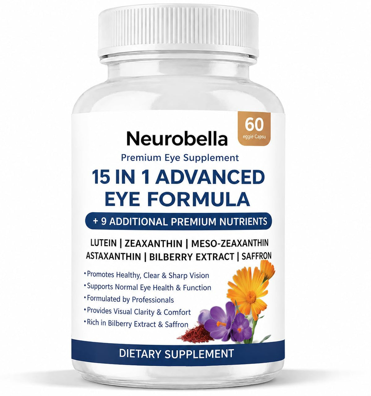 Megacephalus Neurobella Eye Formula 60 capsules bottle front view