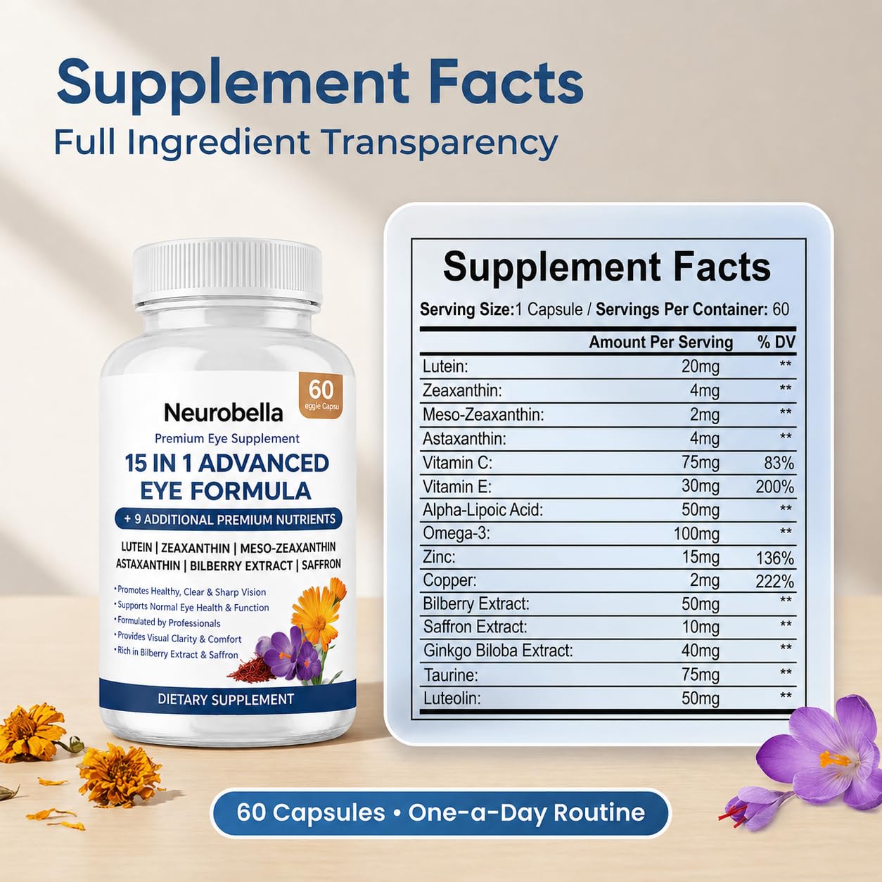 Megacephalus Neurobella Eye Formula 60 capsules side view