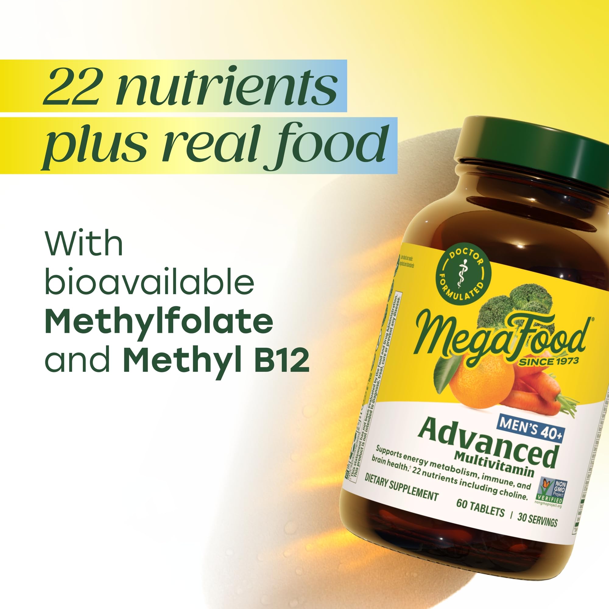 MegaFood Advanced Multivitamin for Men 40+ tablets on a table