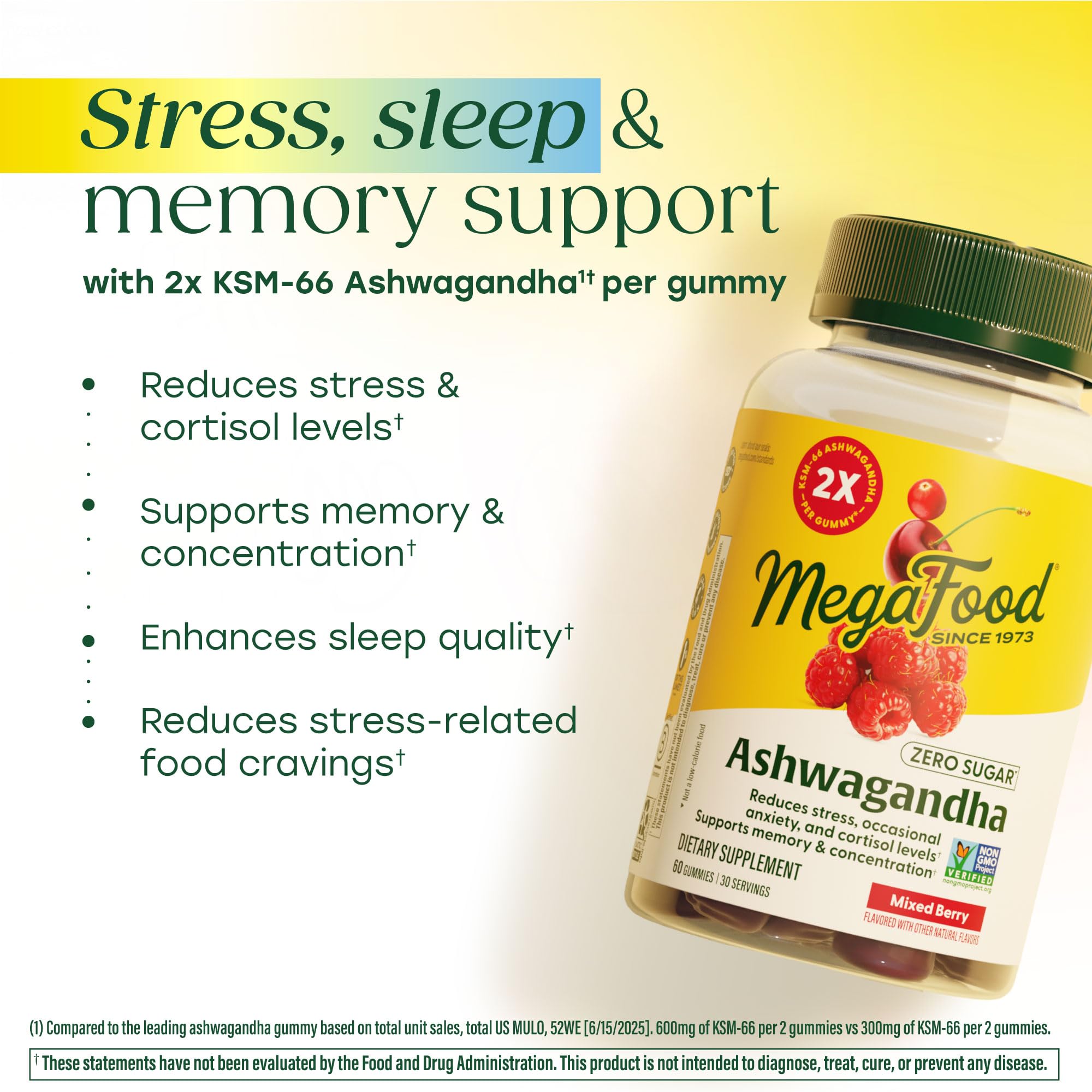 MegaFood Ashwagandha Gummies 600mg mixed berry flavour close-up