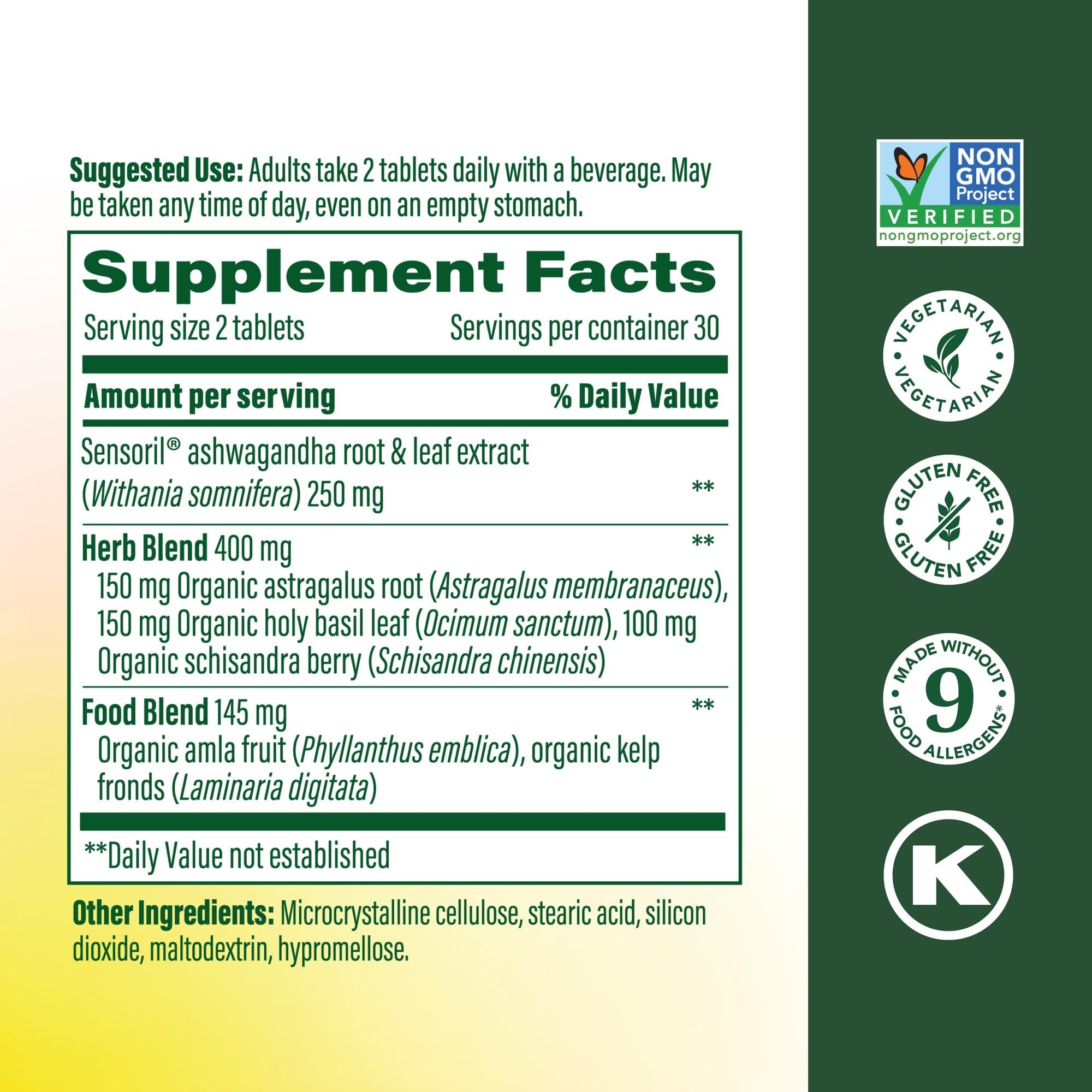 MegaFood Ashwagandha Stress Support Mini Tablets bottle with label
