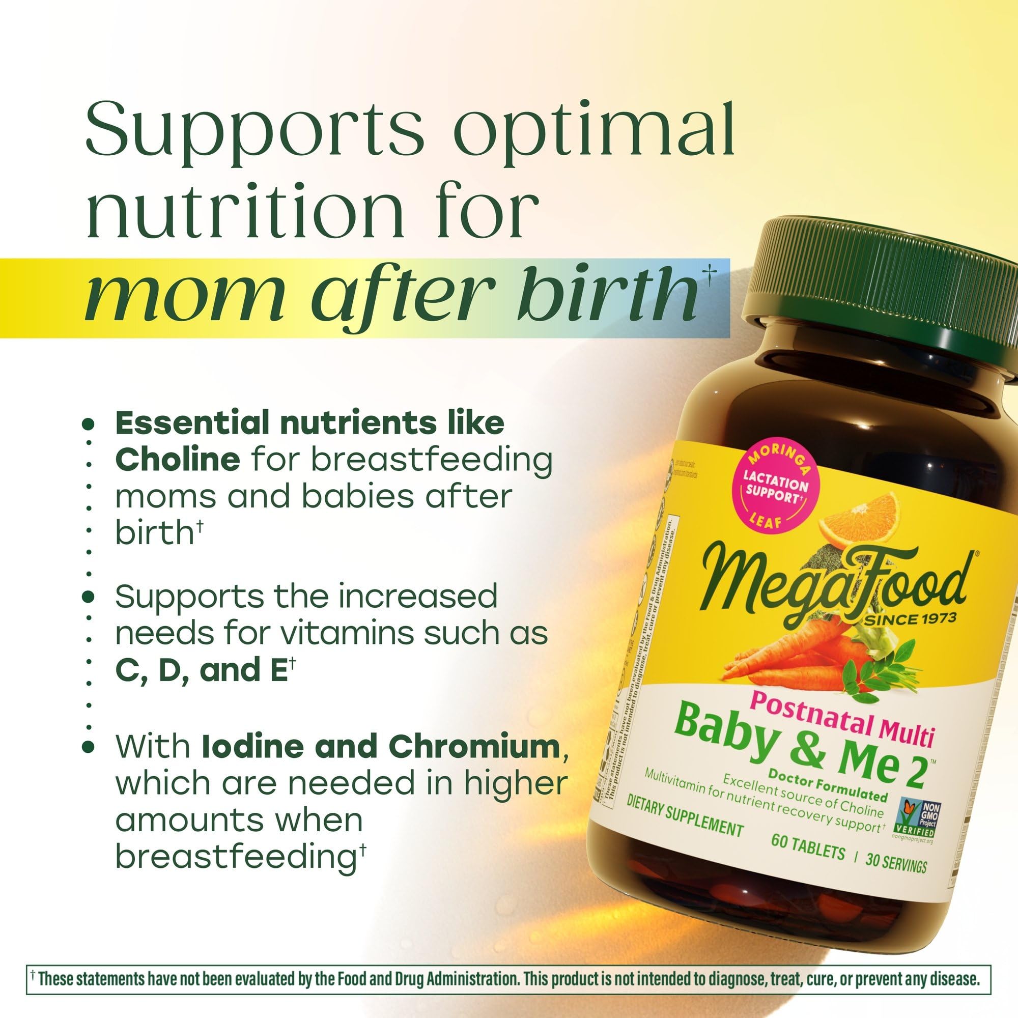 MegaFood Baby and Me 2 Postnatal Multivitamin side view